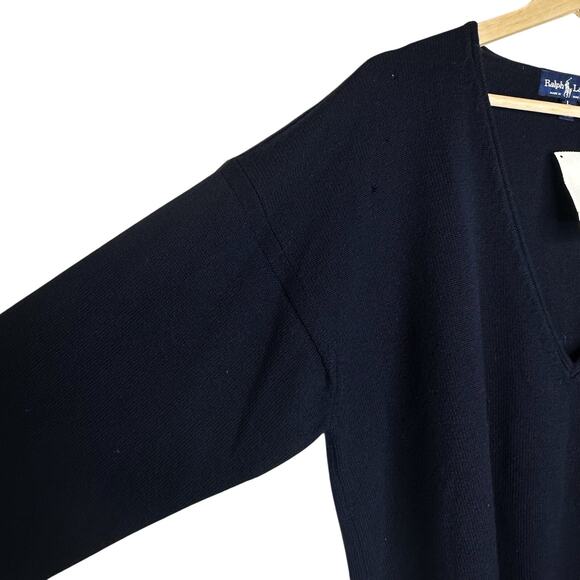 RALPH LAUREN BLUE LABEL 80s Deadstock Blue V-Neck Wool Knit Sweater Large Womens - Picture 6 of 15
